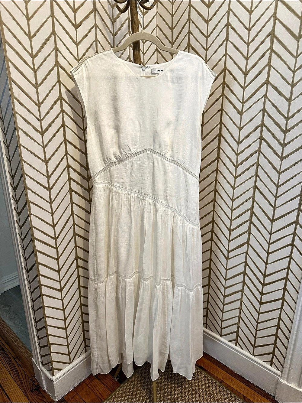FRAME White Midi Dress (necklace not included)